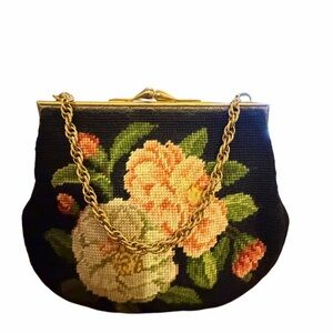 Vintage Needlepoint Floral Handbag